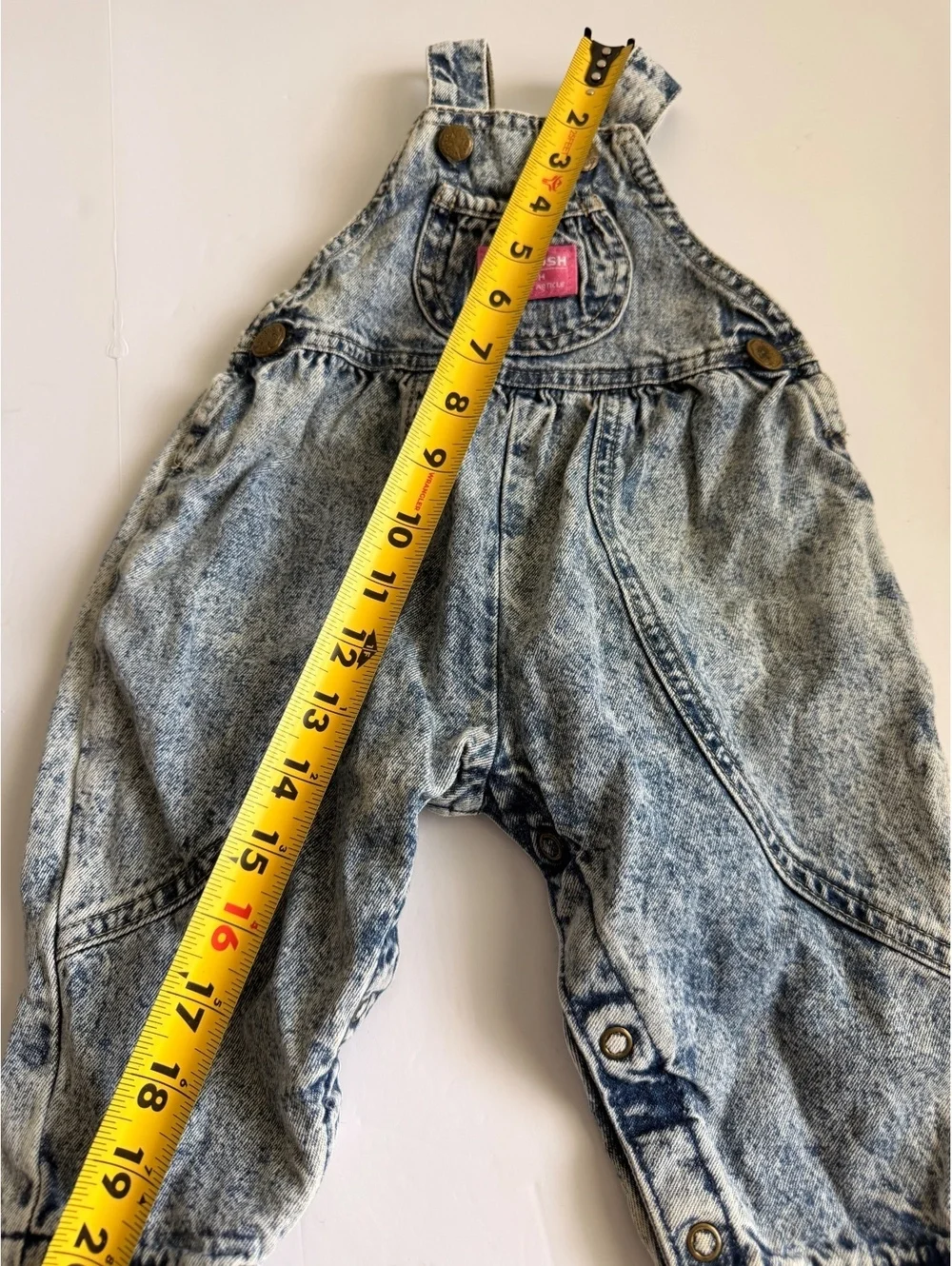 Vintage OshKosh B'Gosh Acid Wash Denim Overalls Pink Tag Size 3-6 Months USA